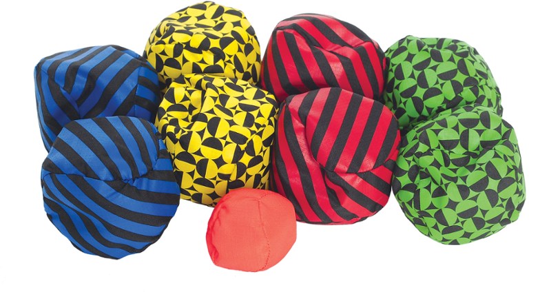 Adventure soft bocce ball set with colorful balls in nylon pouch, perfect for camping.
