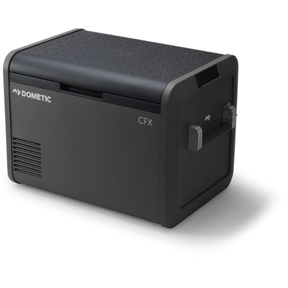 Dometic CFX5 55 Electric Cooler side view on a camping table.