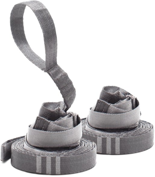Pair of Kammok Python 10 Ultralight Hammock Straps neatly coiled and packed into their included lightweight stuff sack, ready for backpacking.