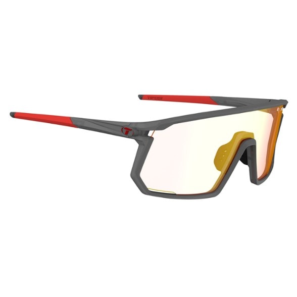 Side profile of Tifosi Moab Fototec athletic sunglasses in black, showcasing the sleek frame and grip details.