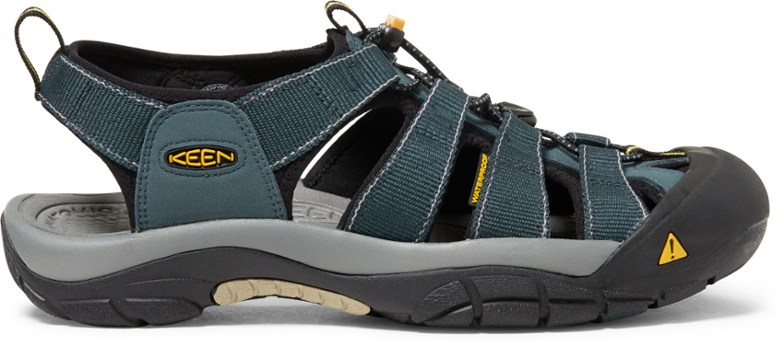 KEEN Newport H2 men's hiking sandals with arch support, showcasing the grippy soles and toe protection.