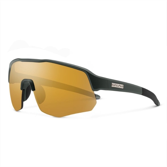 Front view of Cadence Pro sports sunglasses on a hiking rock in direct sunlight