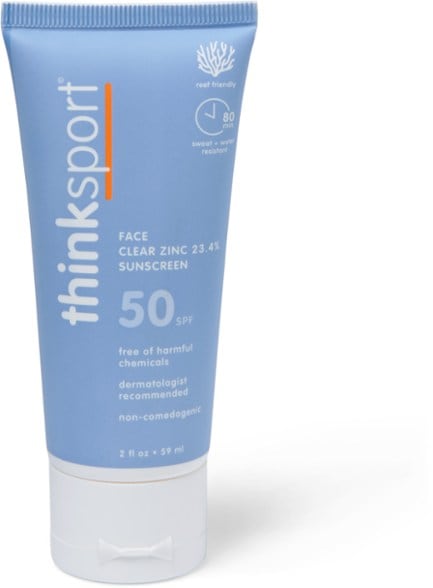 Thinksport Clear Zinc Sunscreen applied on a face during outdoor activity