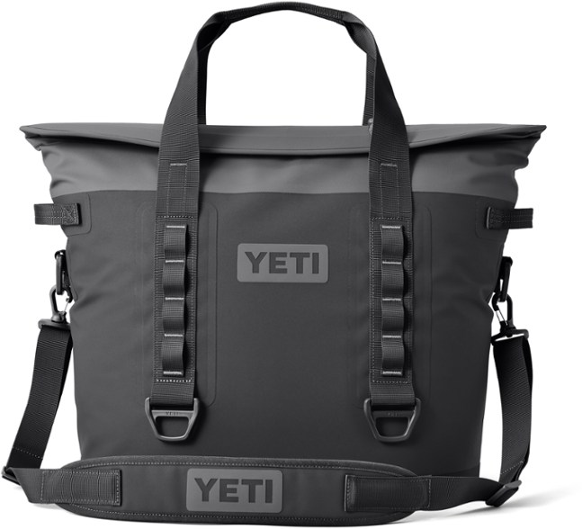 YETI Hopper M30 2.0 soft cooler in use at a camping site