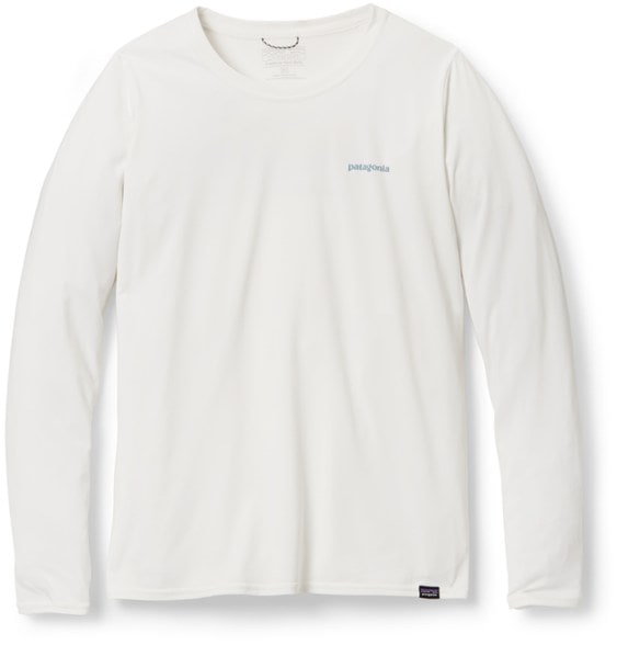 Patagonia long sleeve workout top shown during mountain hike — breathable fit and flexible movement.