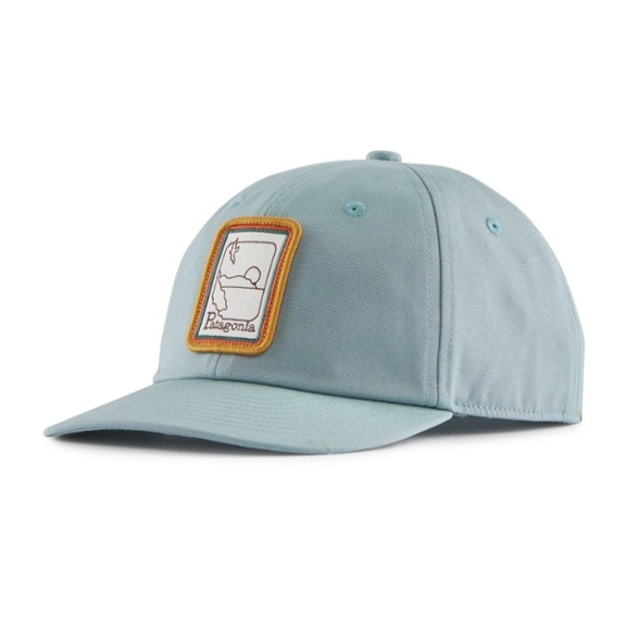 Patagonia Funhoggers kids hat in blue, worn by a toddler at the park