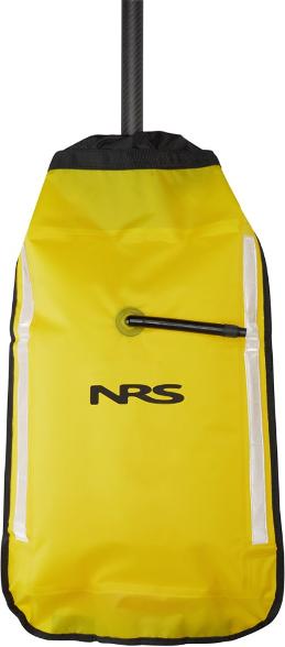 NRS Sea Kayak Rescue Float Pro attached to a paddle, demonstrating its use as an outrigger for kayak stability.