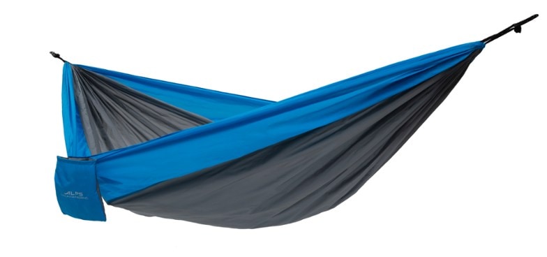 Side view of the Cirrus Lightweight Backpacking Hammock set up in a forest for camping.