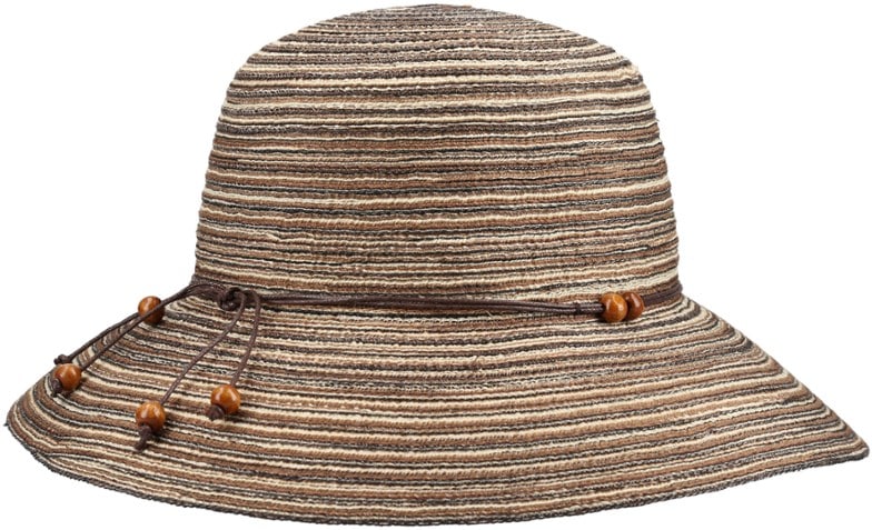 Side view of Summit Adventure Crushable Straw Hat for Women, showcasing its wide brim and stylish trim.