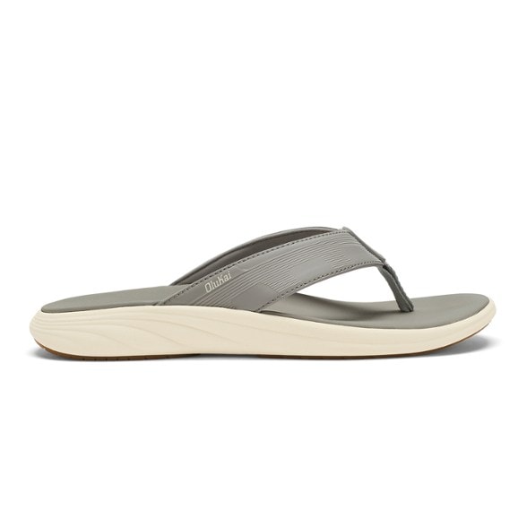 Side view of men's OluKai DriftFlex water shoes highlighting textured synthetic upper and open toe design