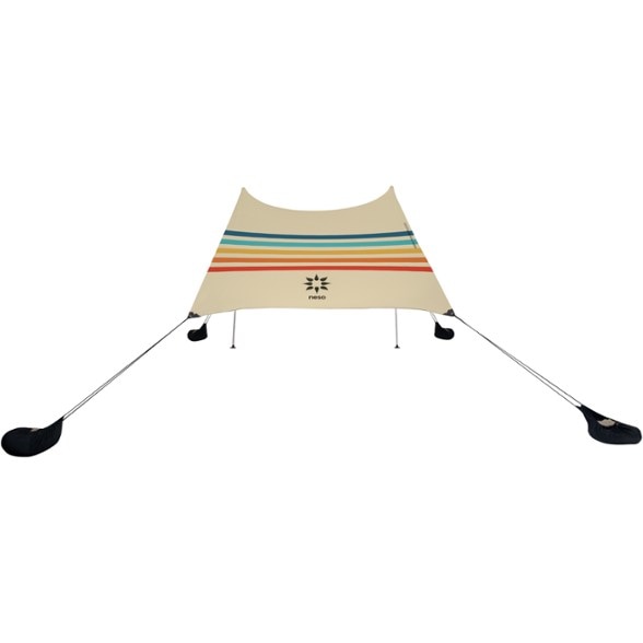 SunSafe Deluxe Beach Canopy set up on a sandy beach with a family underneath