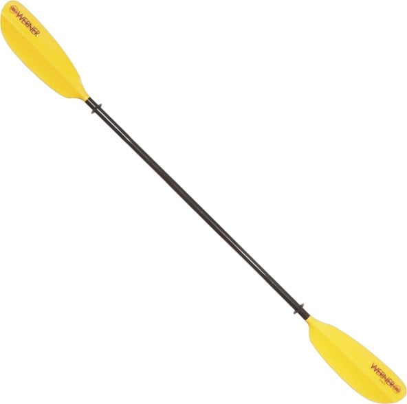 Close-up of Werner GlideLite kayak paddle shaft showing small grip diameter and textured finish for comfort.