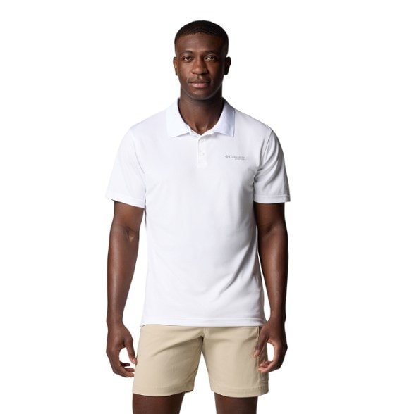 Front view of the SolarStream Active Polo showing ribbed collar and sleek fit